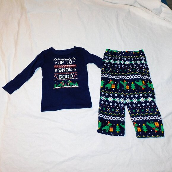 Baby Toddler Winter Pajamas 2pce Dinosaurs Snow Good Christmas Unisex Fleece NEW - Picture 1 of 5